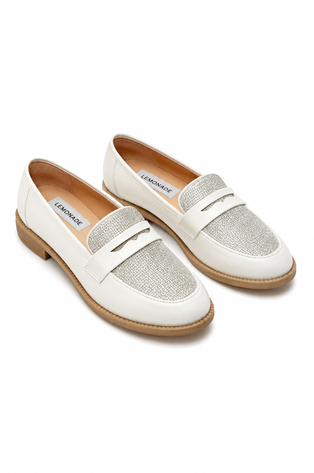 Crystal Shimmer Dream Panel Loafers White