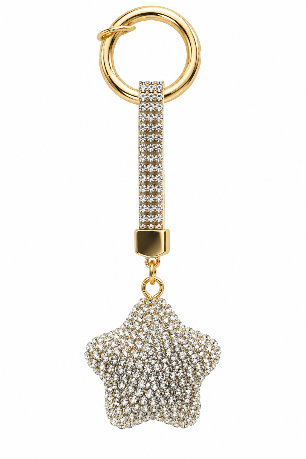 Crystal Silver Diamante Star Bag Charm Keyring