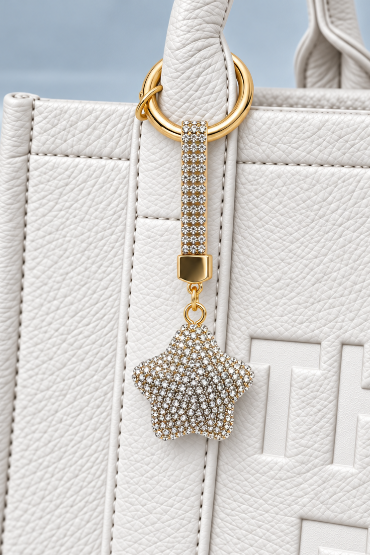 Crystal Silver Diamante Star Bag Charm Keyring
