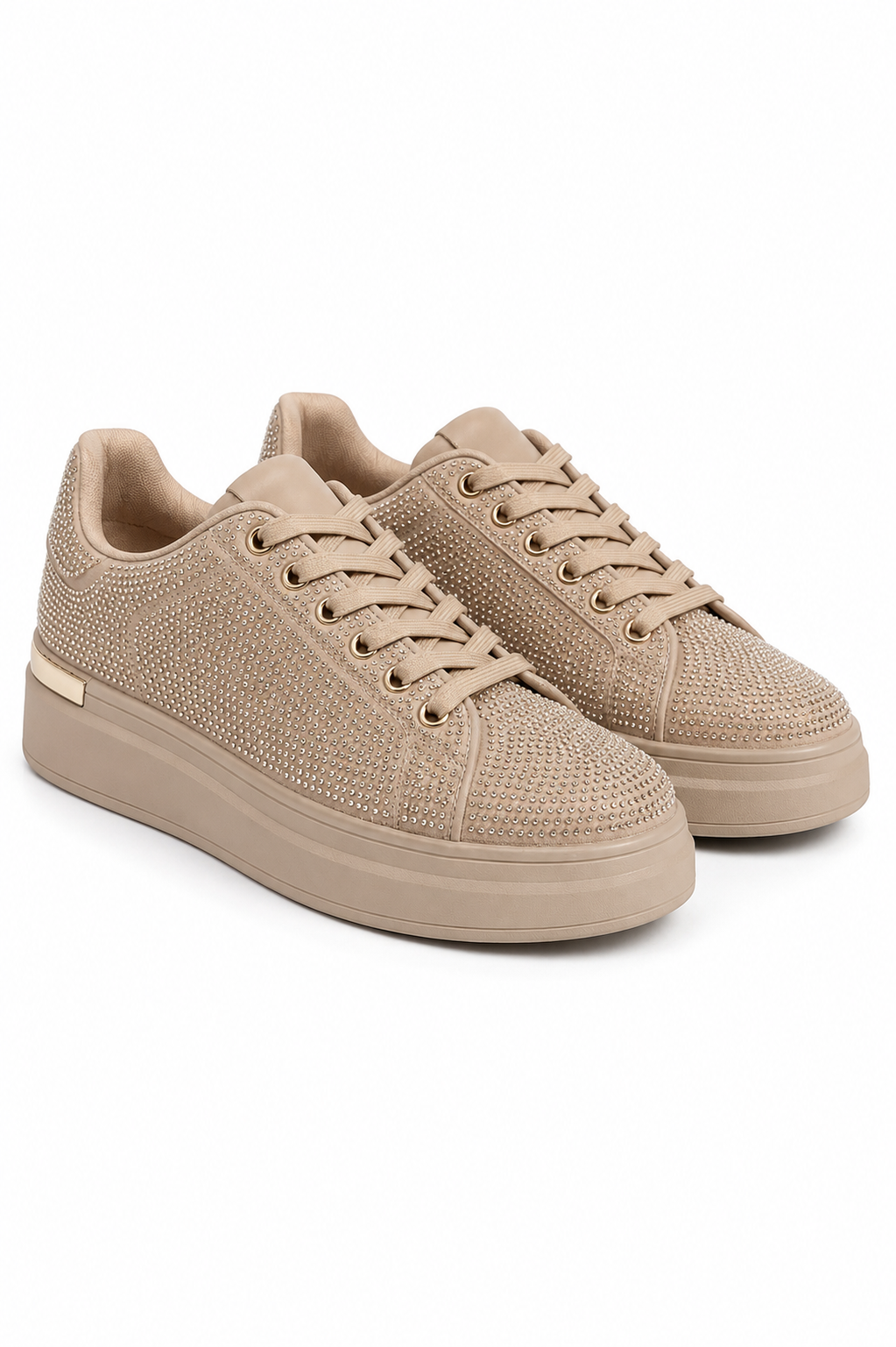 Crystal Society Glow Lace-Up Chunky Platform Trainers Beige