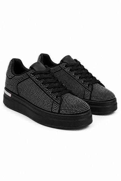 Crystal Society Glow Lace-Up Chunky Platform Trainers Black