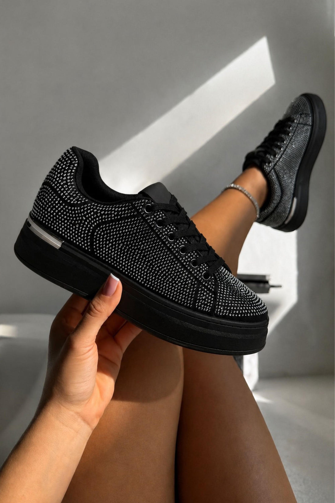 Crystal Society Glow Lace-Up Chunky Platform Trainers Black