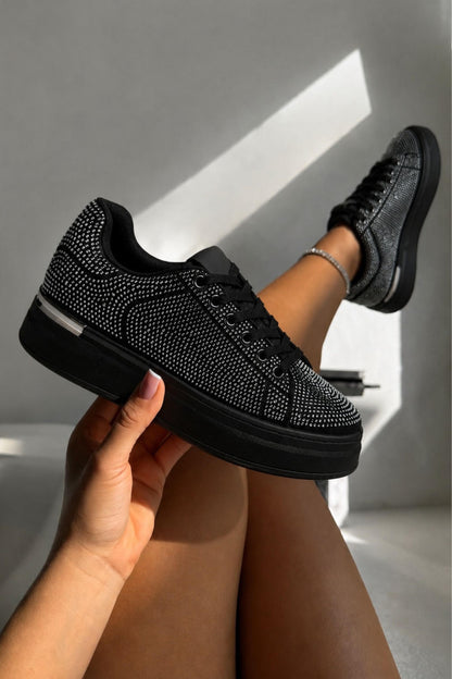 Crystal Society Glow Lace-Up Chunky Platform Trainers Black