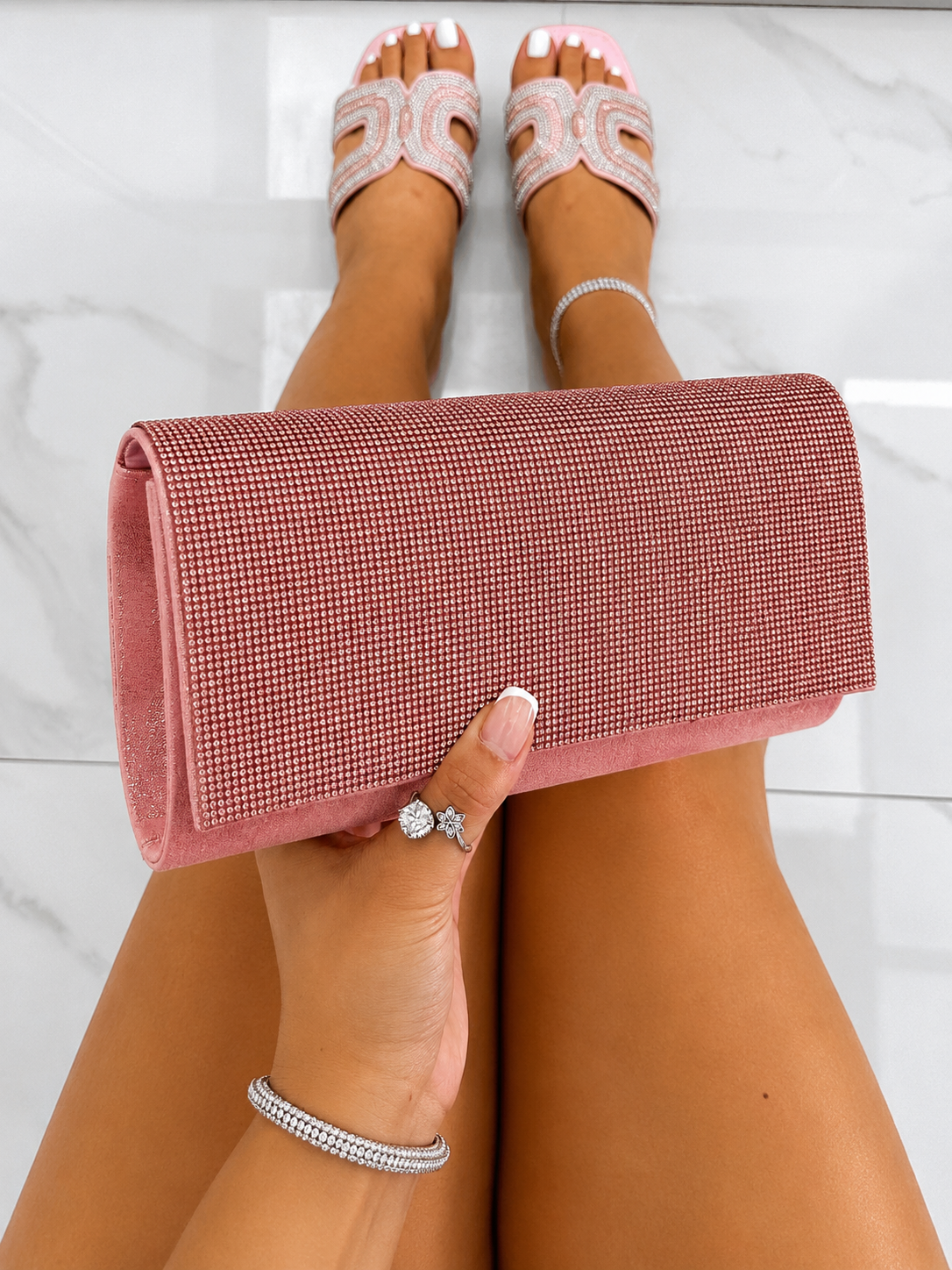 Crystal Sparkle Clutch Bag Baby Pink
