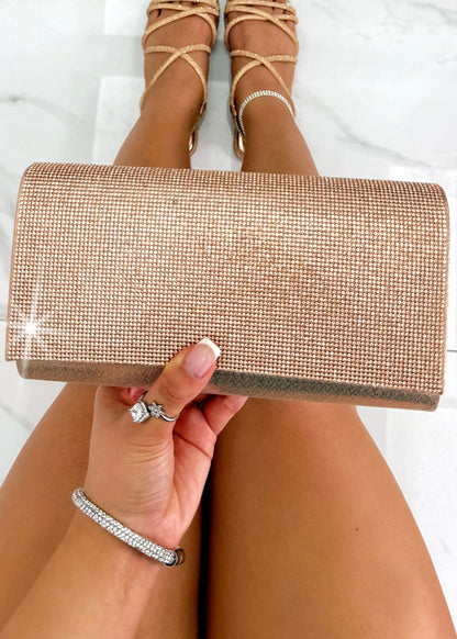 Crystal Sparkle Clutch Bag Rose Gold, shown from another angle