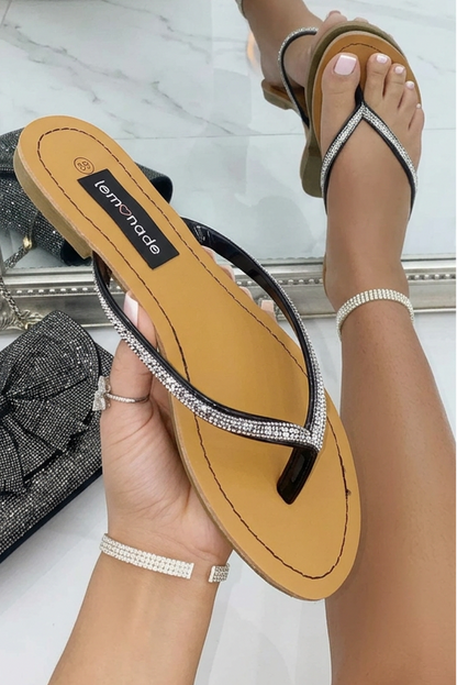 Crystal Sparkle Flip Flops Black