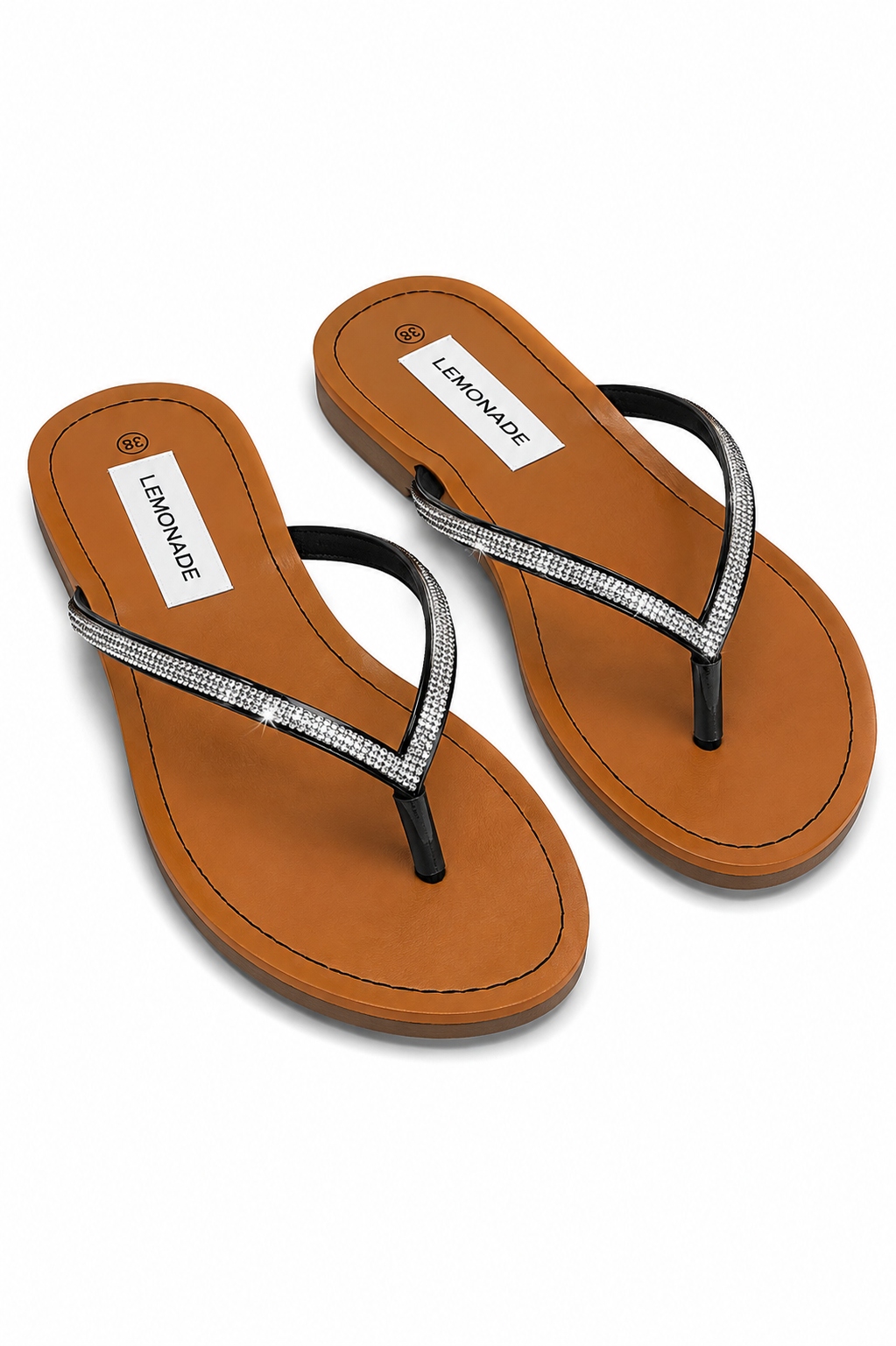 Crystal Sparkle Flip Flops Black