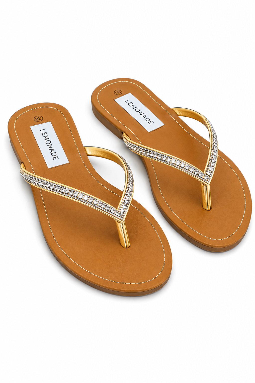 Crystal Sparkle Flip Flops Gold