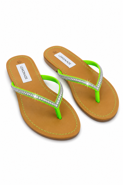 Crystal Sparkle Flip Flops Neon Green