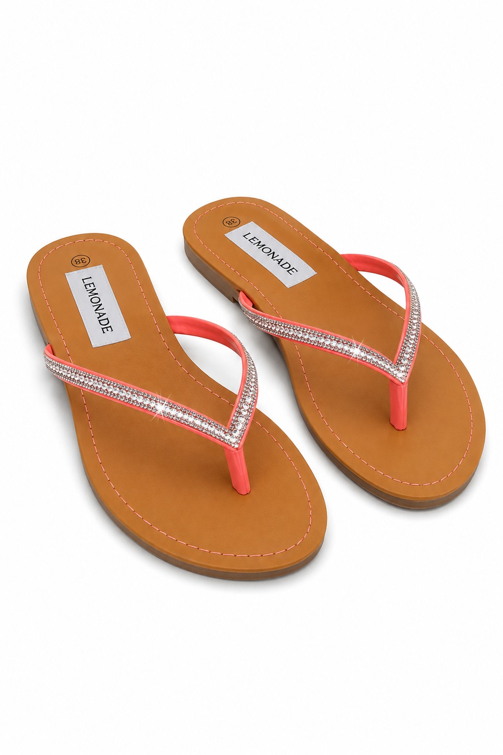 Crystal Sparkle Flip Flops Neon Pink