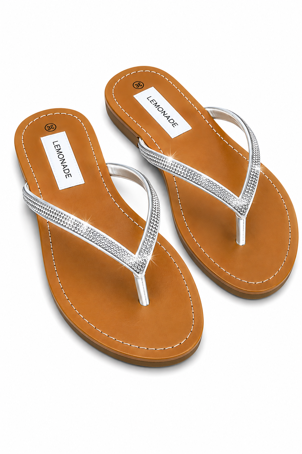 Crystal Sparkle Flip Flops Silver