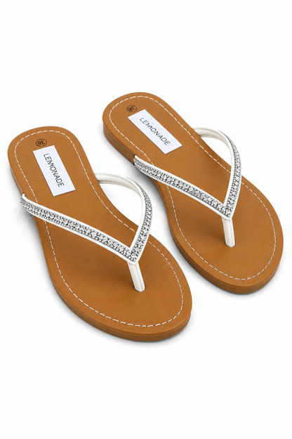 Crystal Sparkle Flip Flops White
