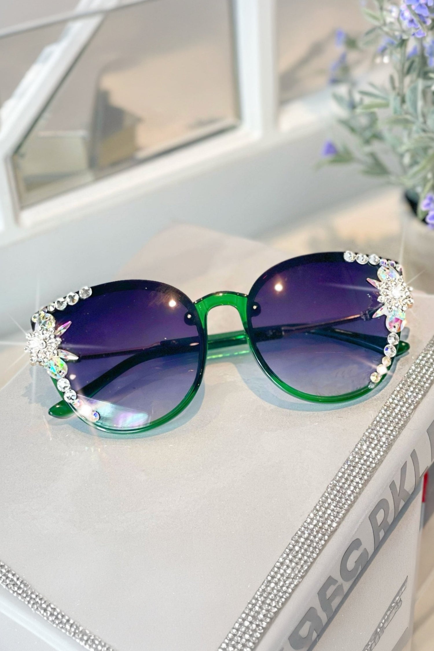 Sunglasses with decorative frame on a decorative box