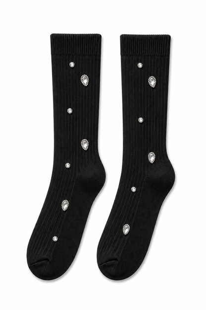 Crystal Sparkly Diamond Kiss Socks Black