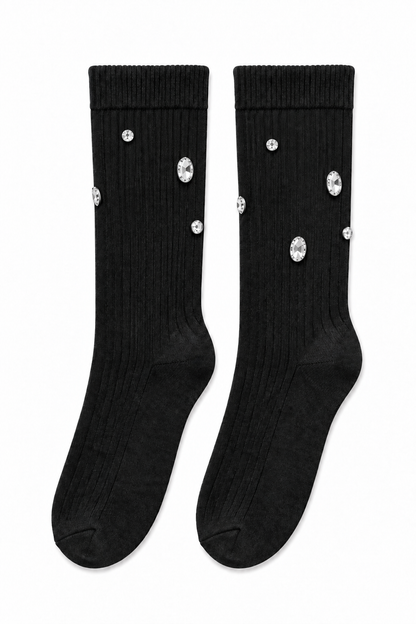 Crystal Sparkly Diamond Kiss Socks Black