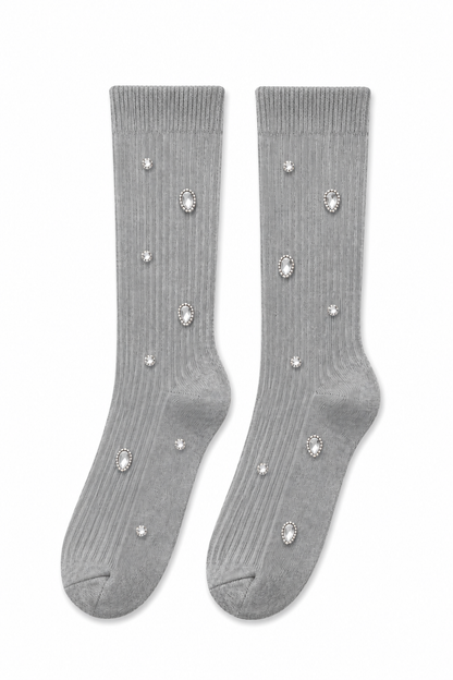 Crystal Sparkly Diamond Kiss Socks Grey