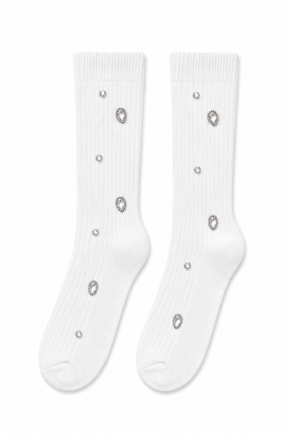 Crystal Sparkly Diamond Kiss Socks White