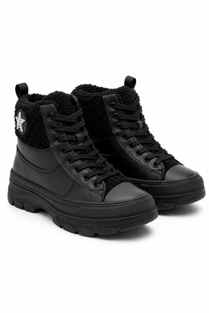 Crystal Starstruck Platform Ankle Trainer Boots Black
