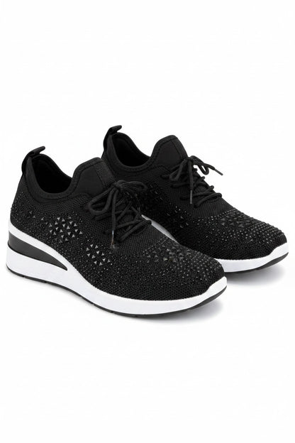 Crystal Stretch Comfort Wedge Trainers Black