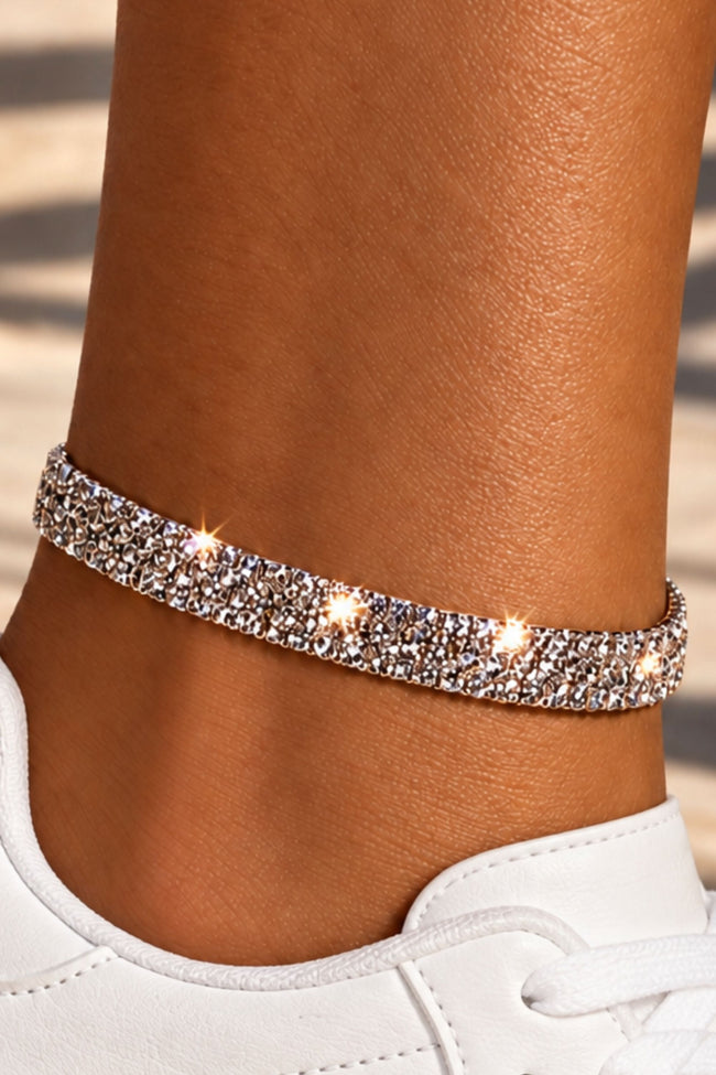 Sparkling ankle bracelet with three rows of crystals