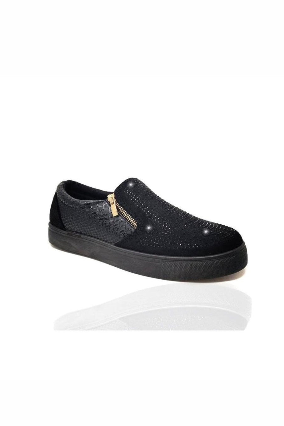 Crystal Suede Zip Pumps Black Trainers