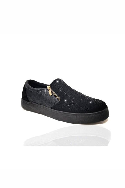 Crystal Suede Zip Pumps Black Trainers