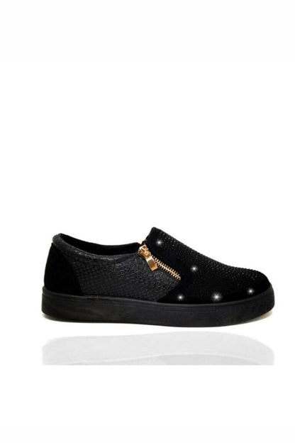 Crystal Suede Zip Pumps Black Trainers
