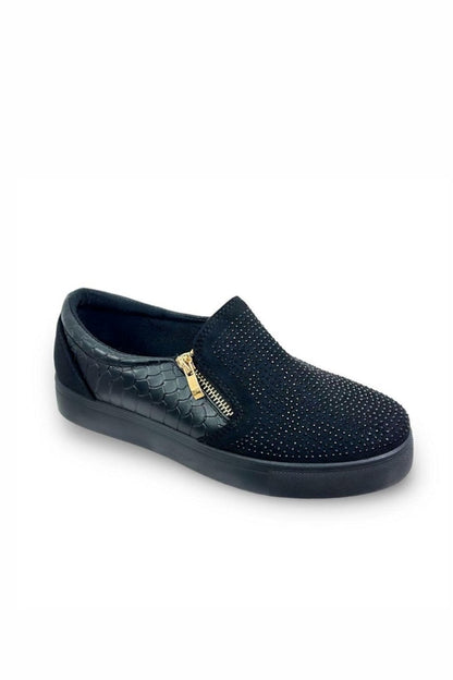 Crystal Suede Zip Pumps Black Trainers