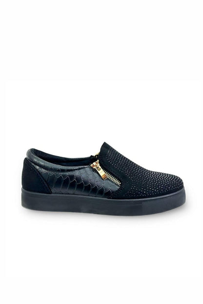 Crystal Suede Zip Pumps Black Trainers