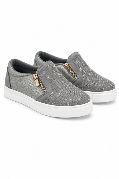 Crystal Suede Zip Pumps Grey Trainers