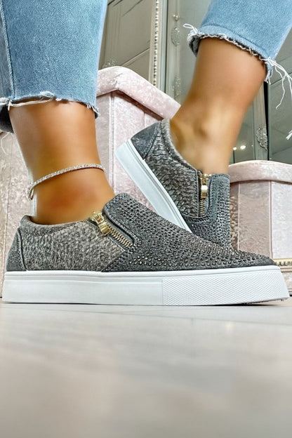 Crystal Suede Zip Pumps Grey Trainers