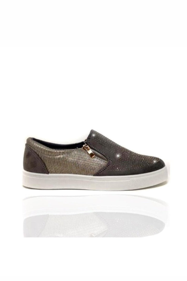 Crystal Suede Zip Pumps Grey Trainers