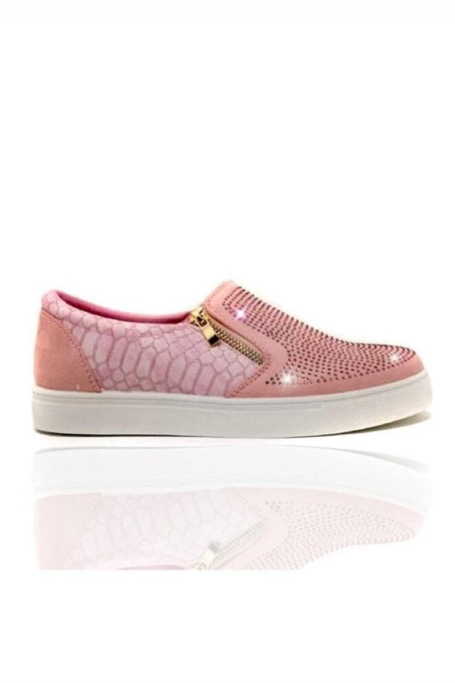 Crystal Suede Zip Pumps Pink Trainers