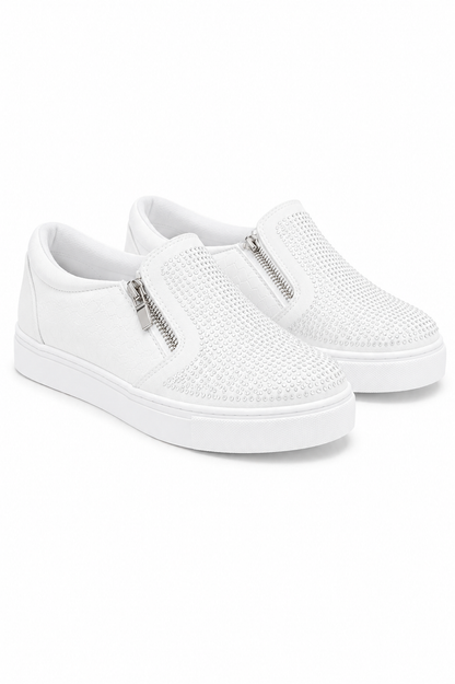 Crystal Suede Zip Pumps White Trainers