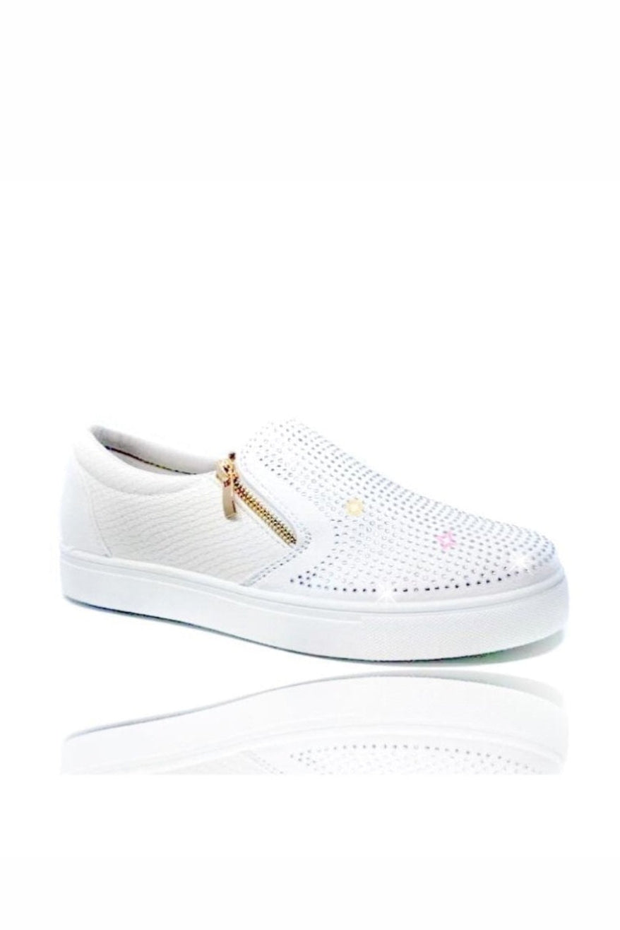 Crystal Suede Zip Pumps White Trainers