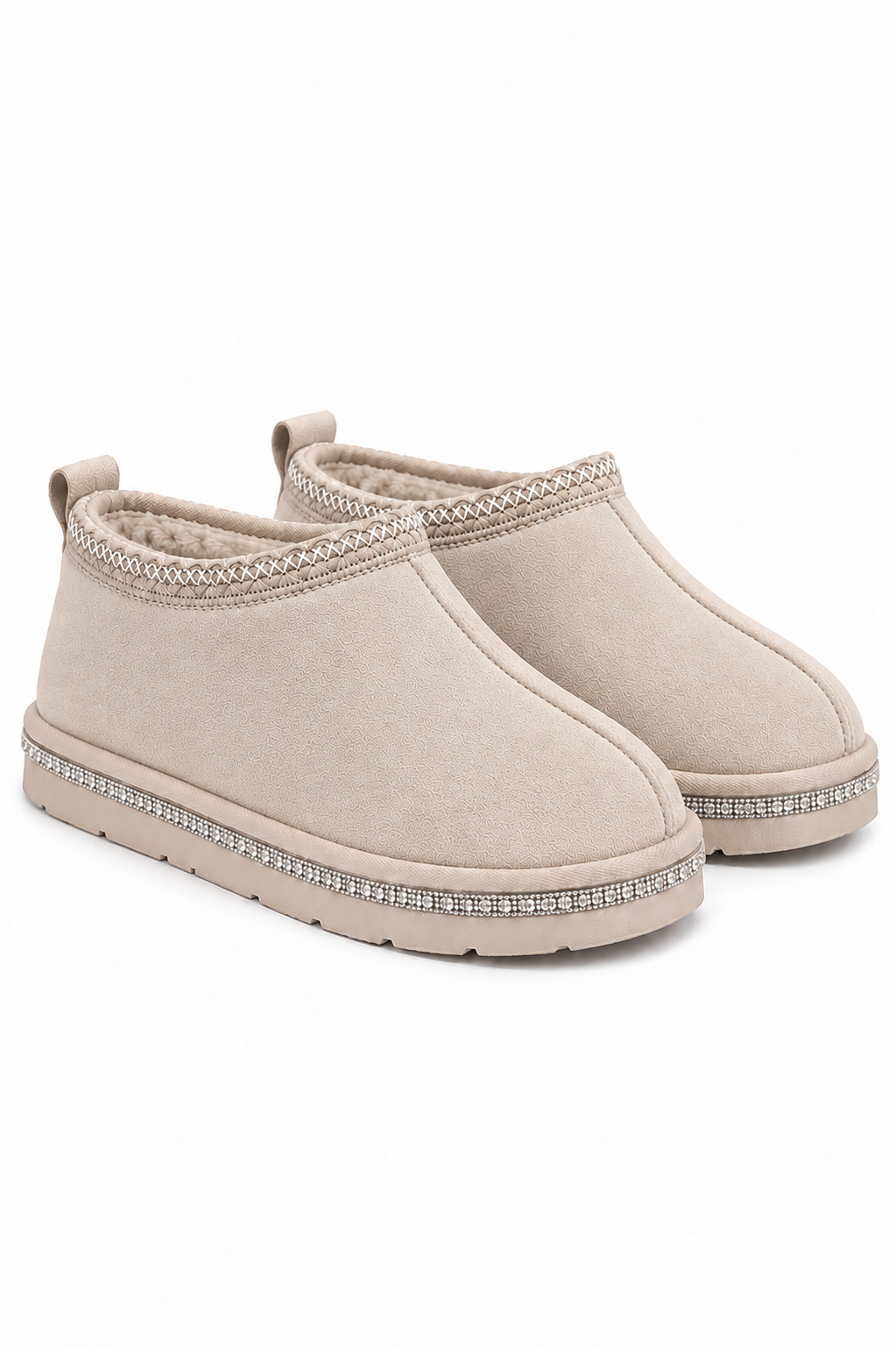 Crystal Tazgirl Faux Fur Lined Mule Clog Slippers Nude