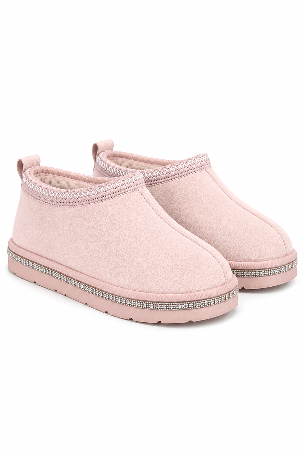 Crystal Tazgirl Faux Fur Lined Mule Clog Slippers Pink