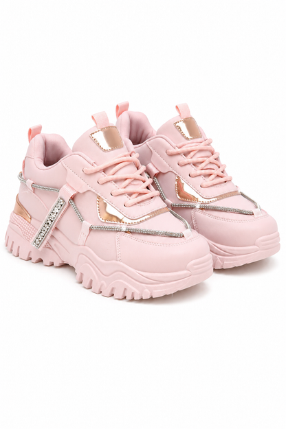 Crystal Track Luxe Chunky Trainers Baby Pink