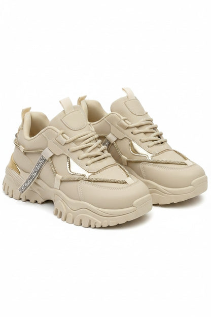 Crystal Track Luxe Chunky Trainers Beige