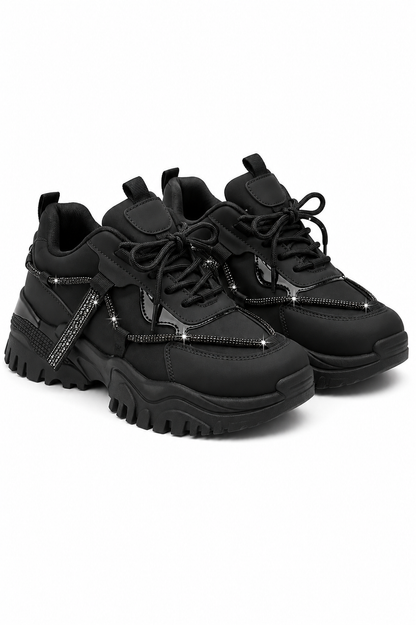 Crystal Track Luxe Chunky Trainers Black