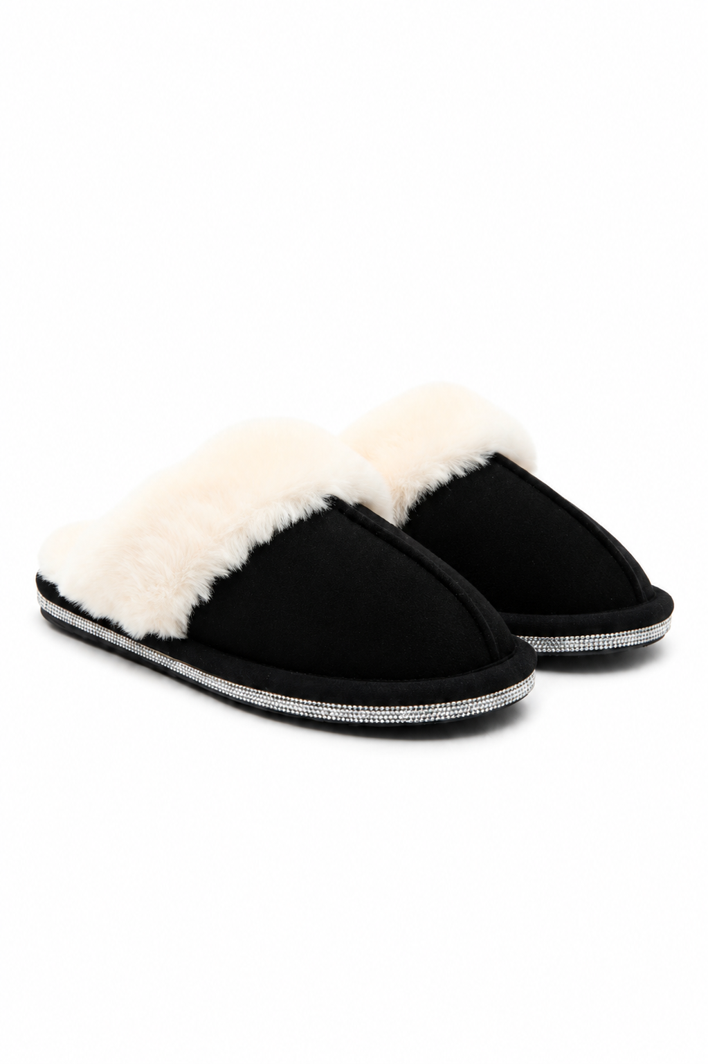 Crystal Trim Cosy Slippers Black