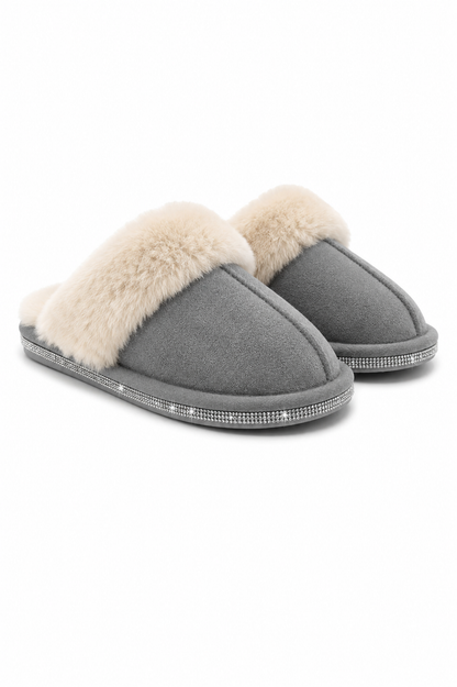 Crystal Trim Cosy Slippers Grey