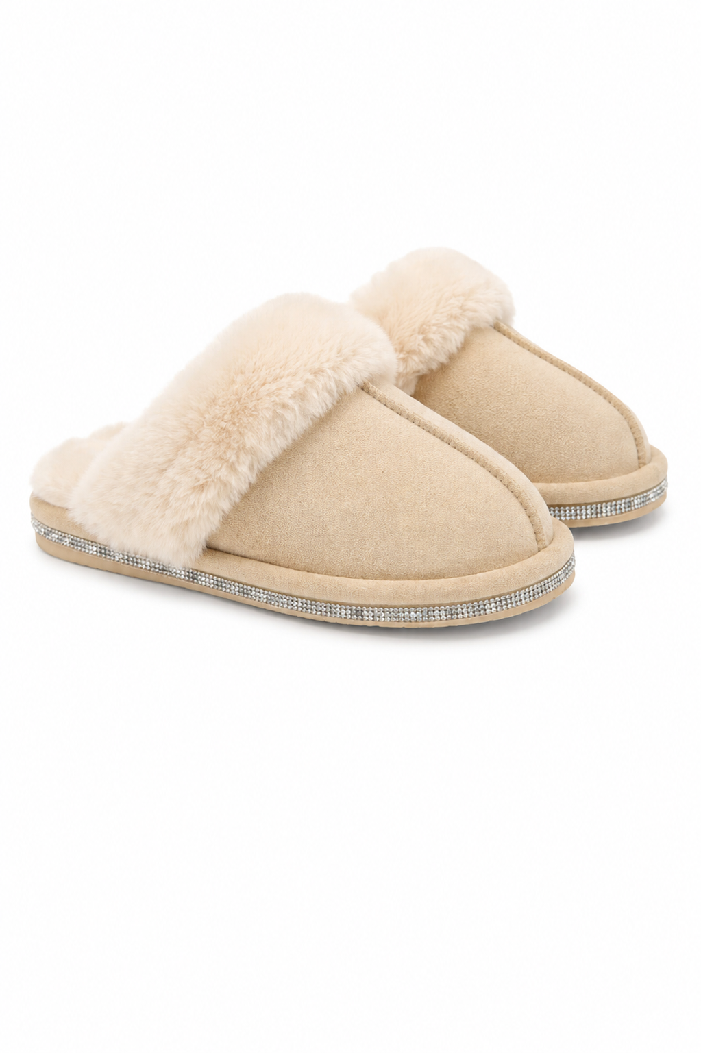 Crystal Trim Cosy Slippers Nude