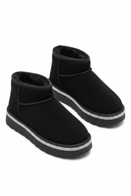 Crystal Trim Platform Ultra Mini Snugg Boots Black