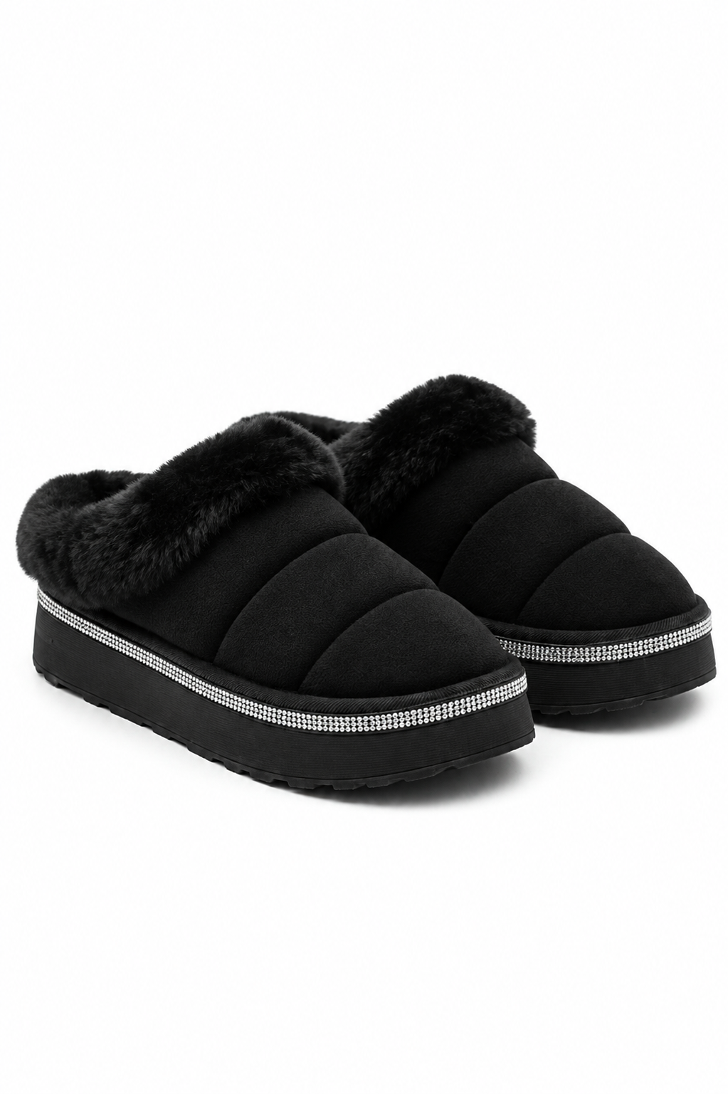 Crystal Trim Soft Touch Slippers Black
