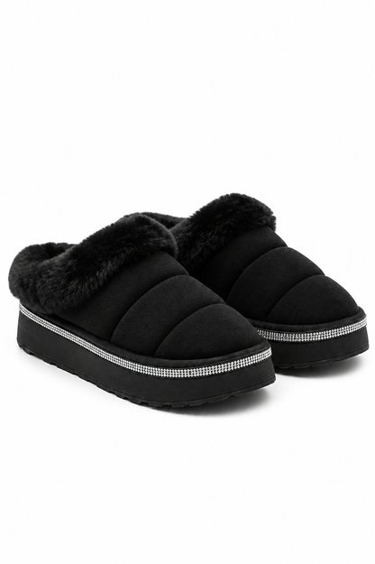 Crystal Trim Soft Touch Slippers Black