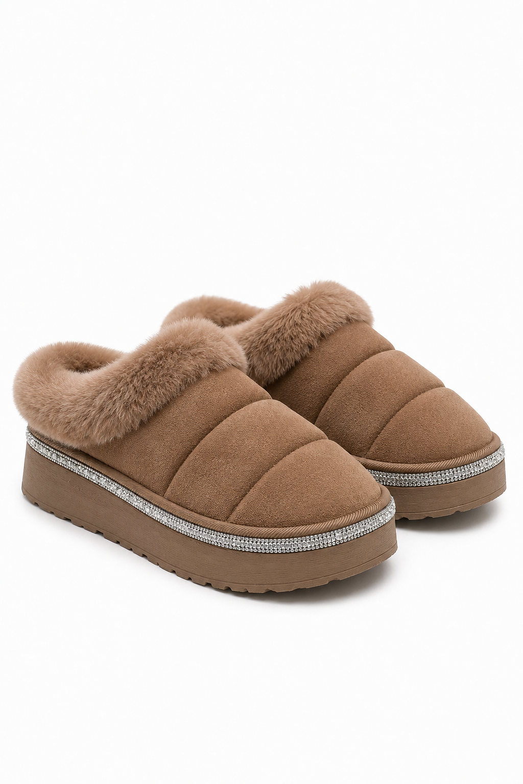 Crystal Trim Soft Touch Slippers Brown