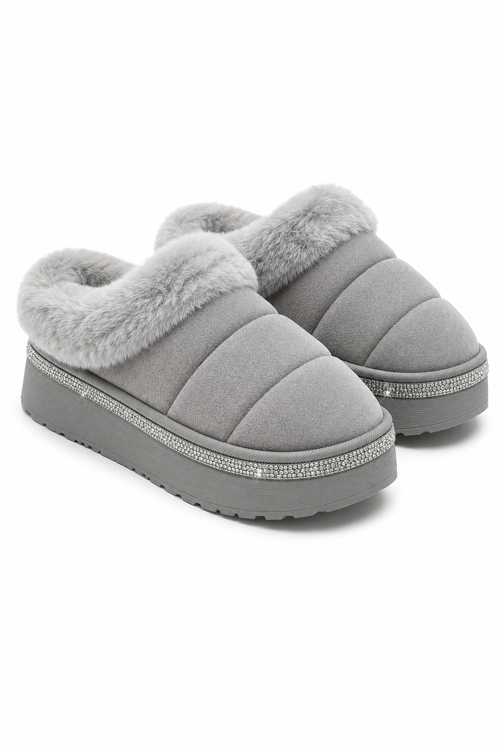 Crystal Trim Soft Touch Slippers Grey