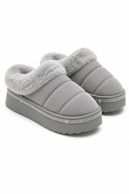 Crystal Trim Soft Touch Slippers Grey
