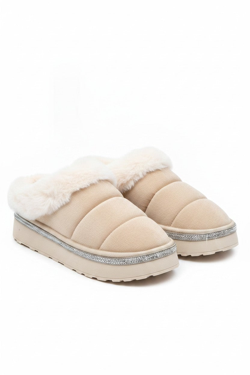 Crystal Trim Soft Touch Slippers Nude